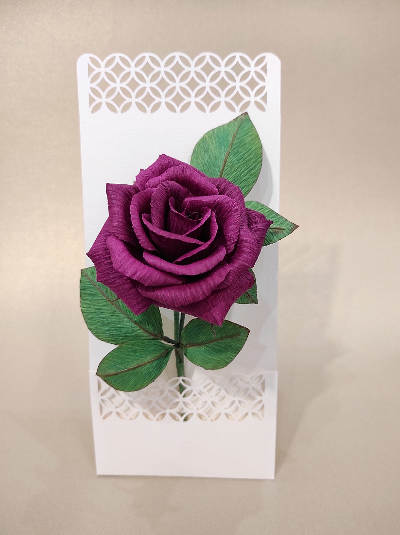 Üdvözlőlap lila rózsával